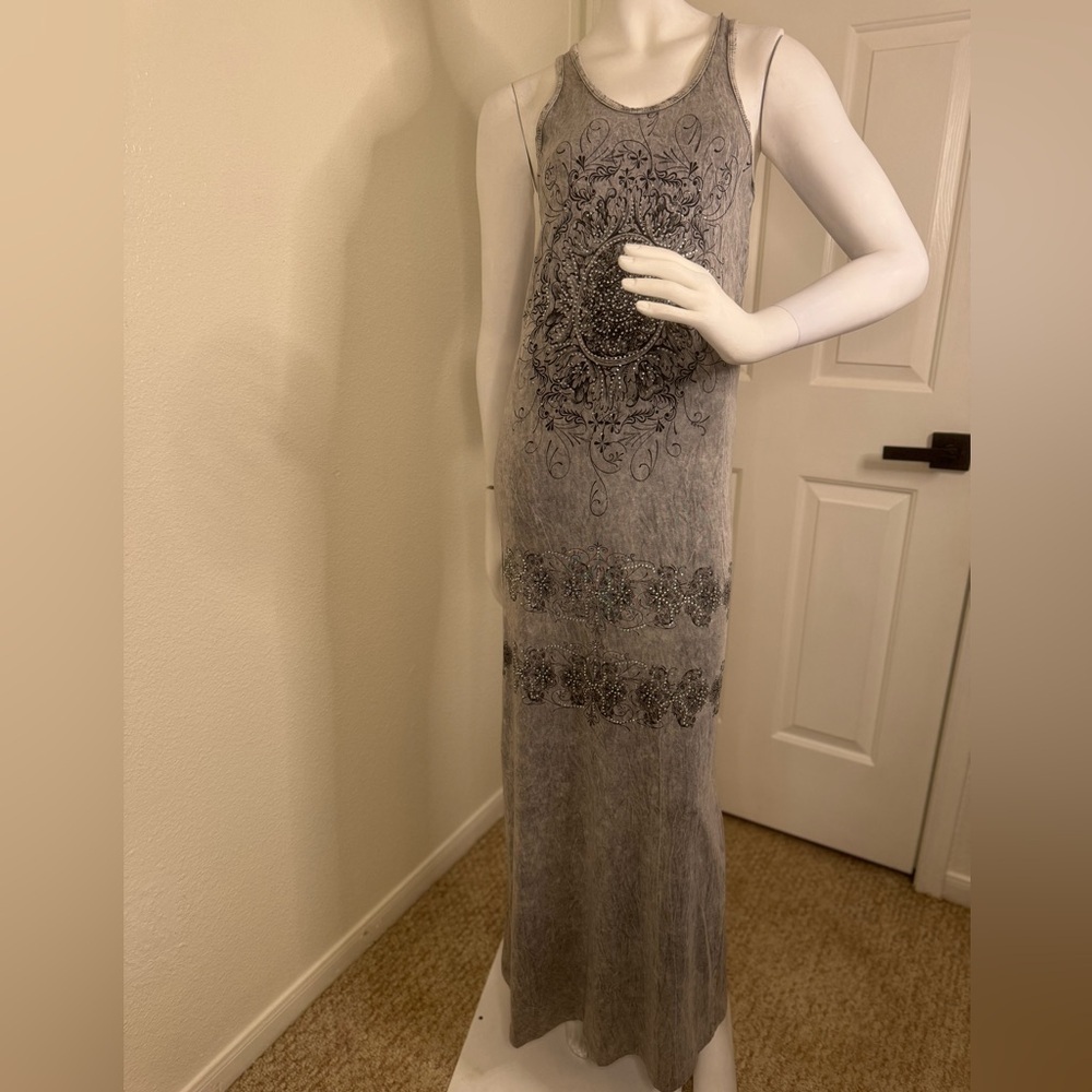 Vocal Tie Dye Print Bedazzled Crystal Rhinestones Studded Maxi Dress Small. I#95
